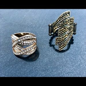 Sparkly Costume Rings Stretchy Band Gold Tone